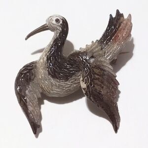 Vintage Painted Gold Tone Flying Bird Brooch